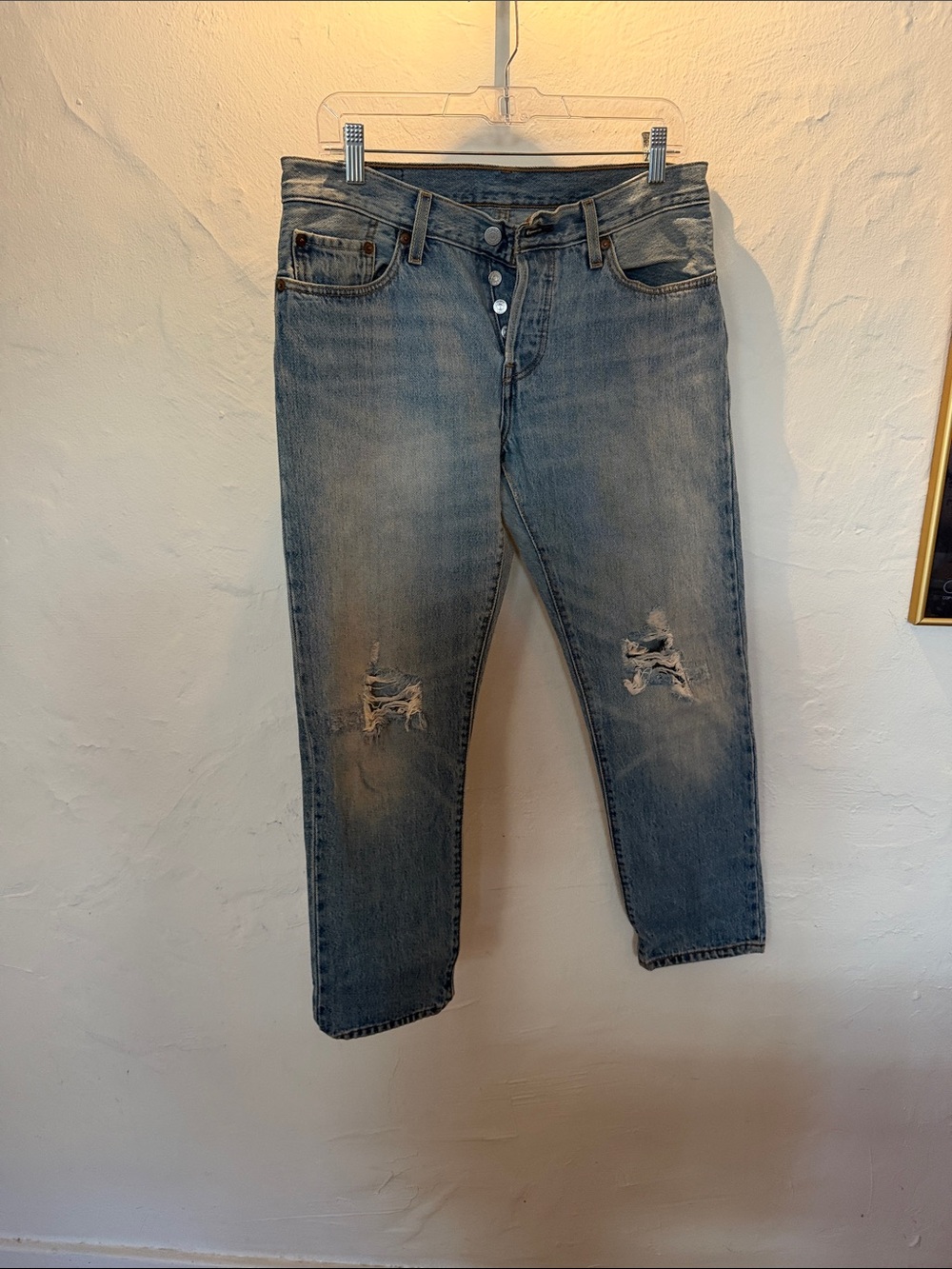 Levi's Slim Straight Jeans - Faded Blue Distressed